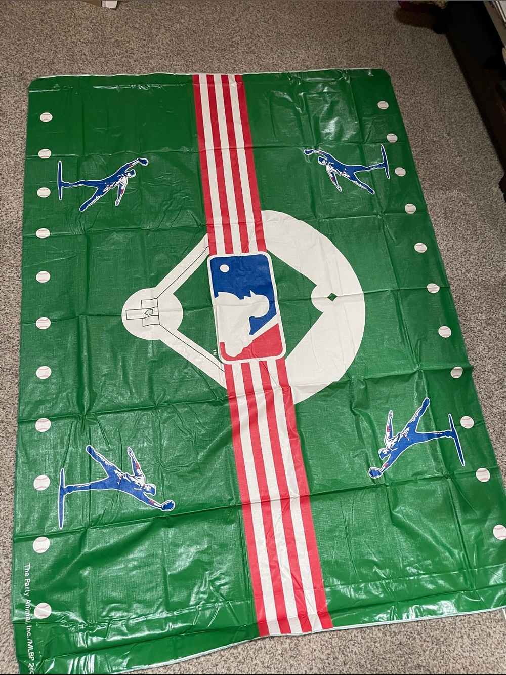 Baseball Field Party Table Cover Vinyl felt back Red White & Blue 72”x52”MLB